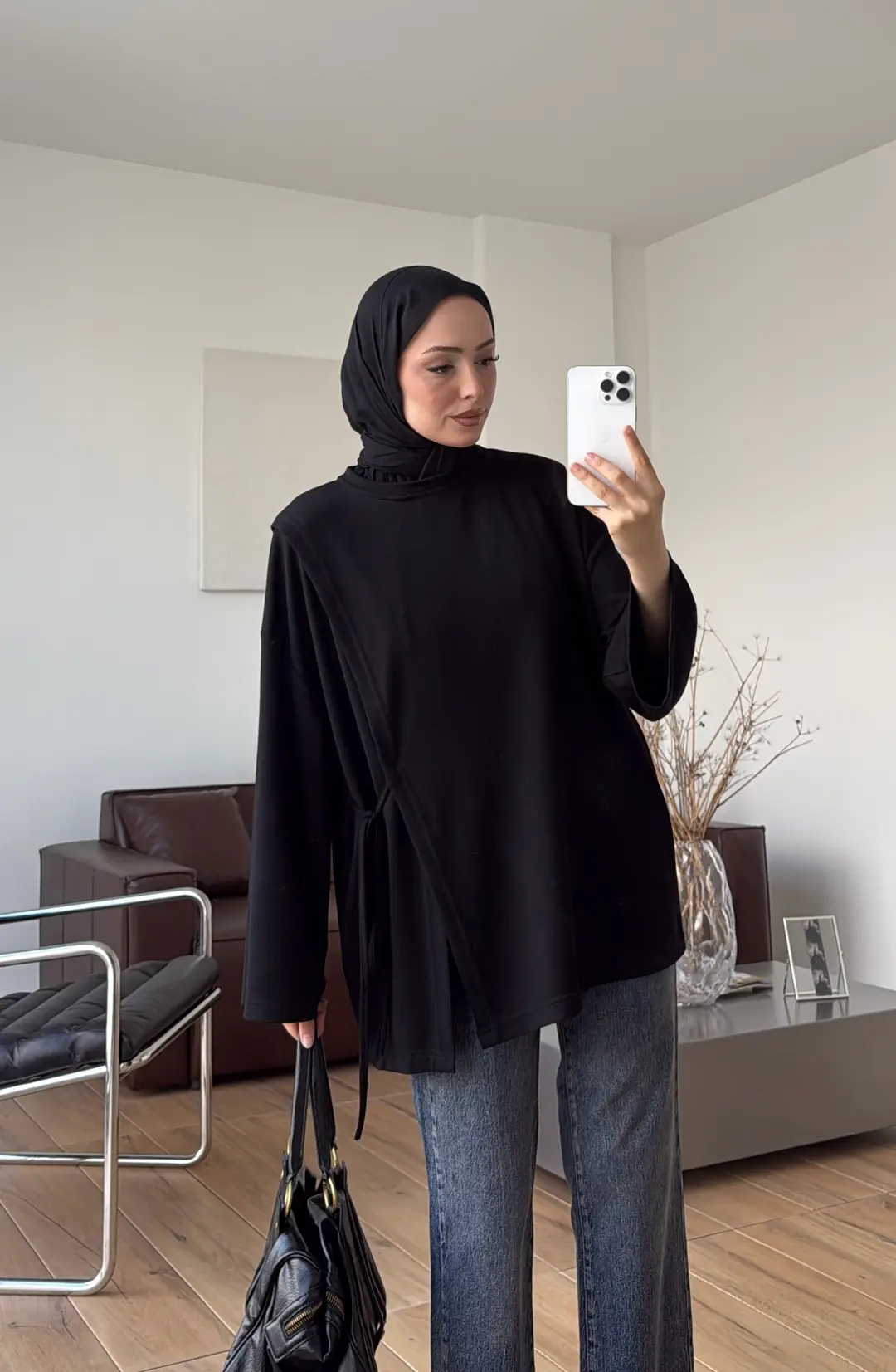 Yan Biye Bağlamalı Tunik Siyah