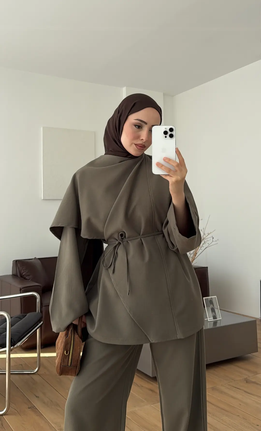 Şal Detay Bluz Pantolon Takım Haki