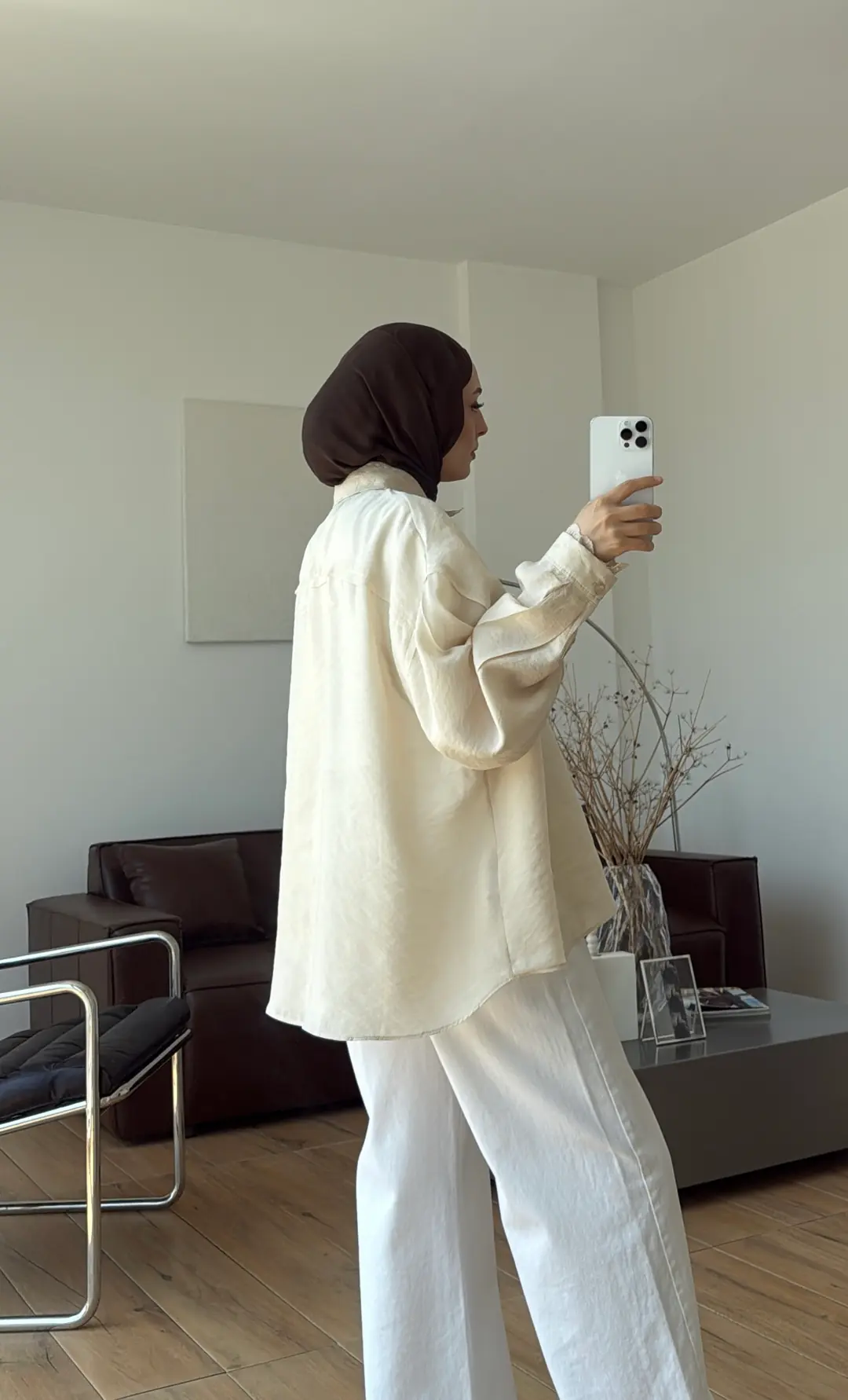 Dantelli Pis Dikişli Tencel Gömlek Krem