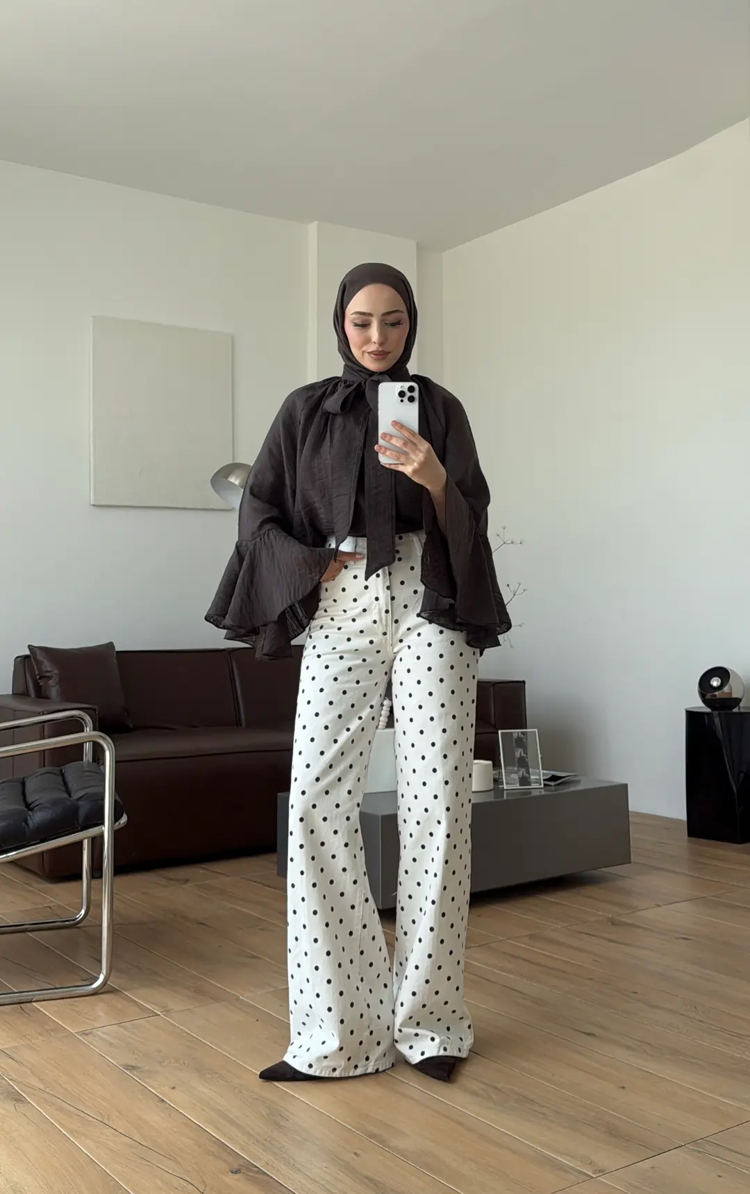 Kolları Volanlı Gömlek Kahve