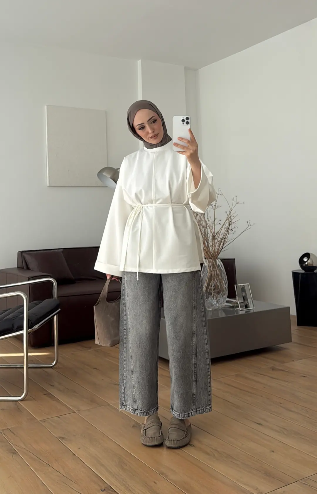 Bağlamalı Yanı Yırtmaç Detay Sweatshırt Ekru