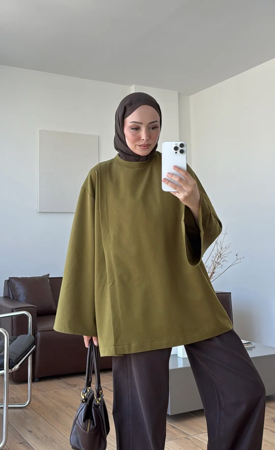 Aise Asimetrik Kesim Sweat Olive