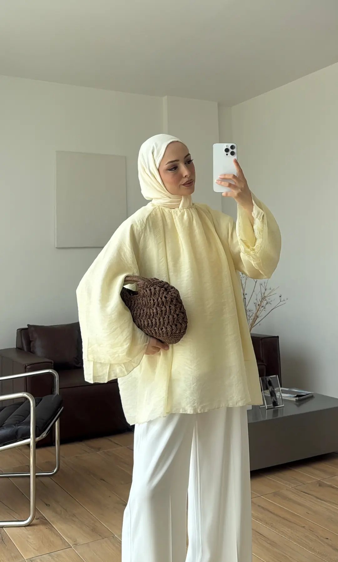 Dökümlü Şifon Bluz Sarı