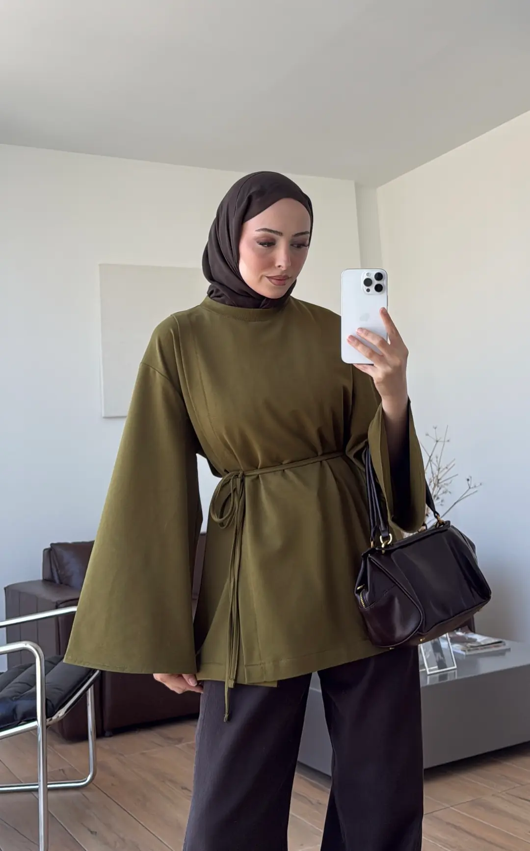 Aise Asimetrik Kesim Sweat Olive