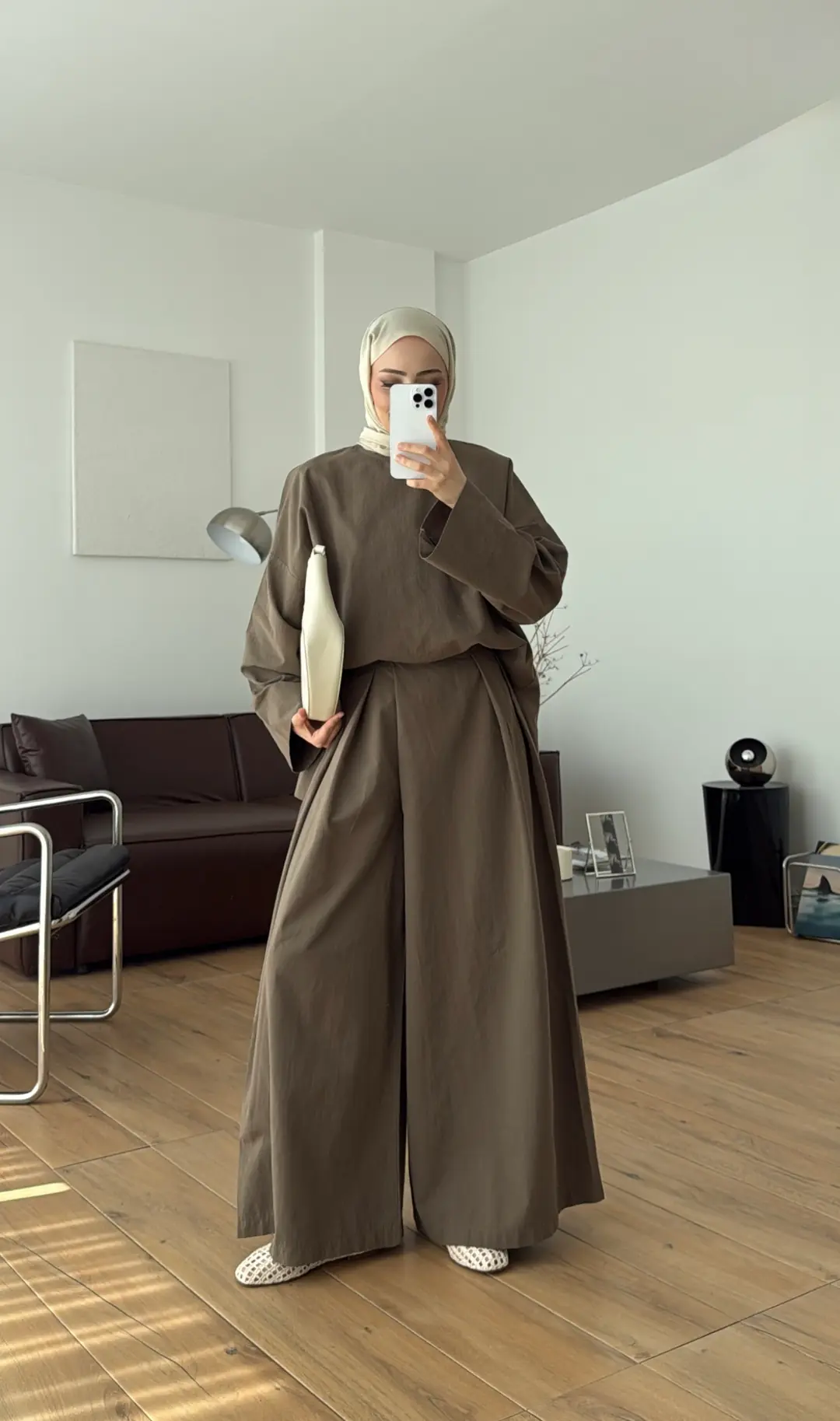 Oversize Keten Bluzlu Takım Haki