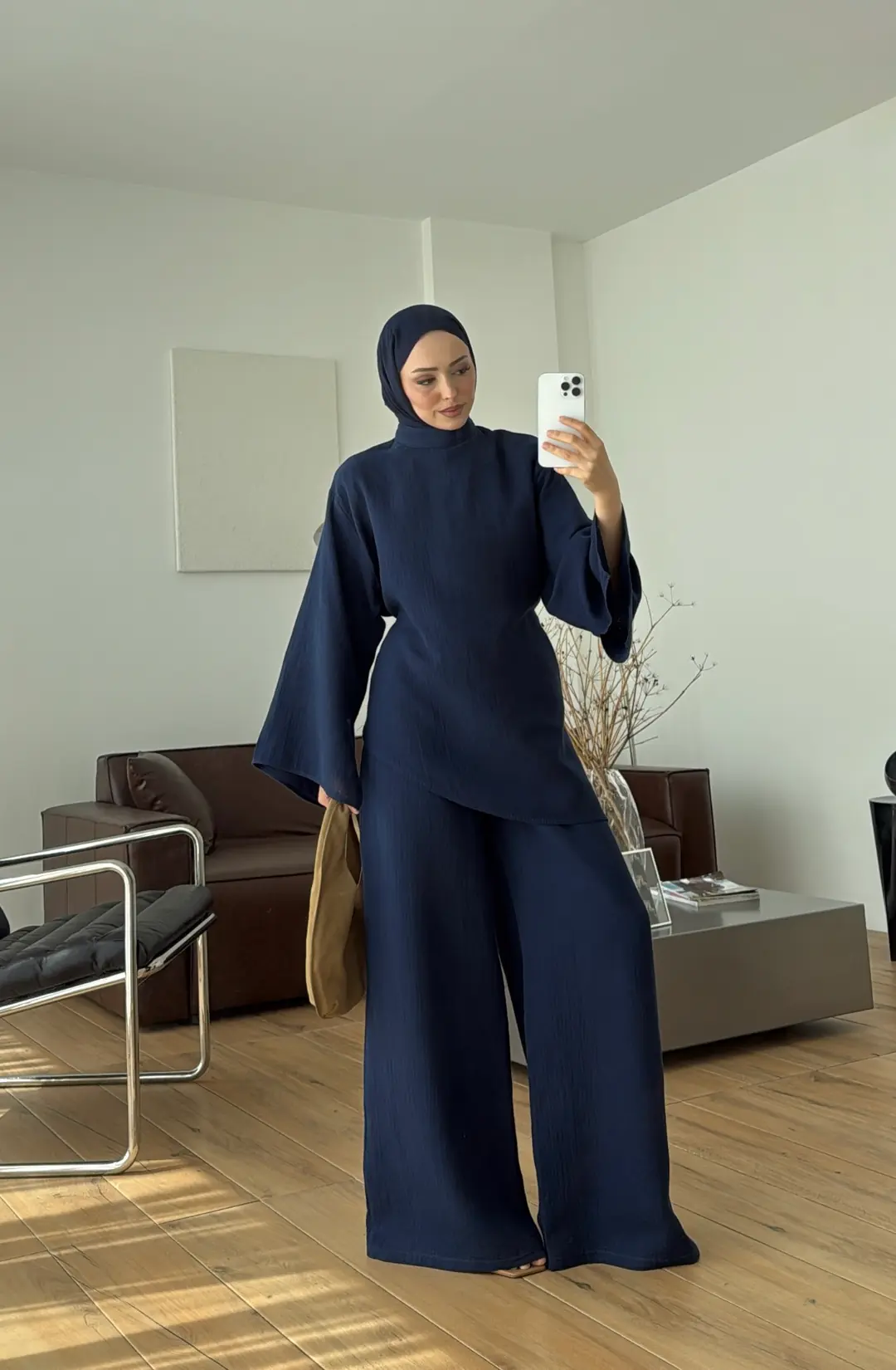 Müslin Asimetri Takım Lacivert 