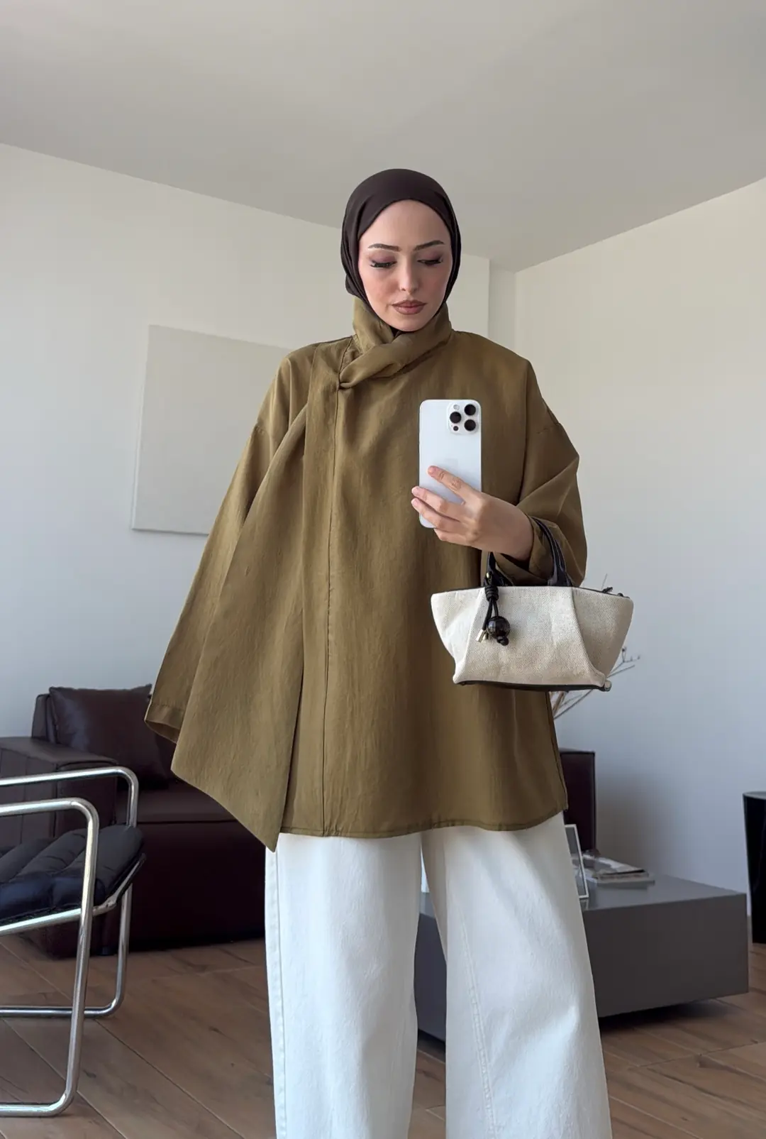 Fular Detay Bluz Olive