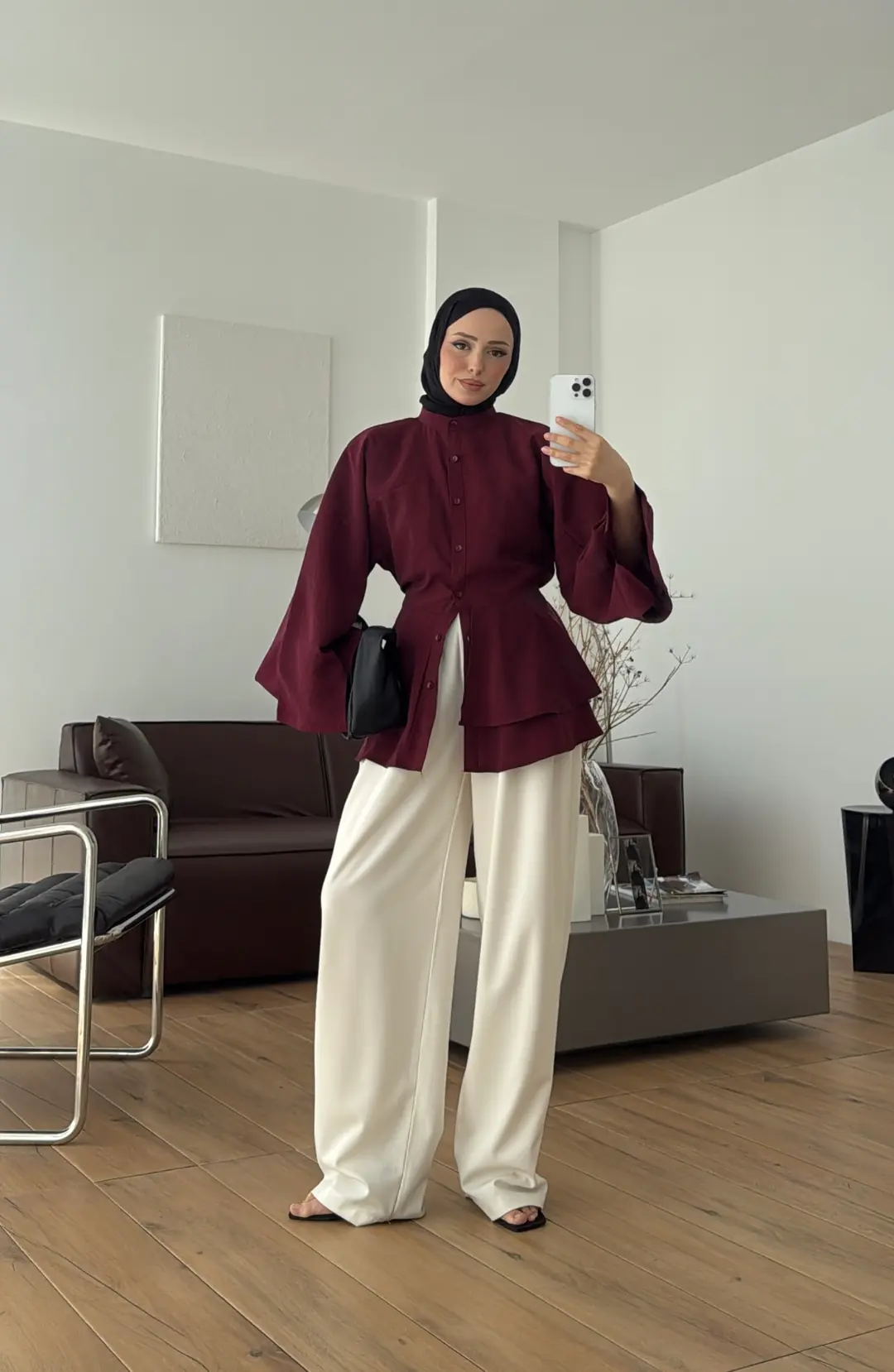 Parçalı Geniş Kol Bluz Bordo