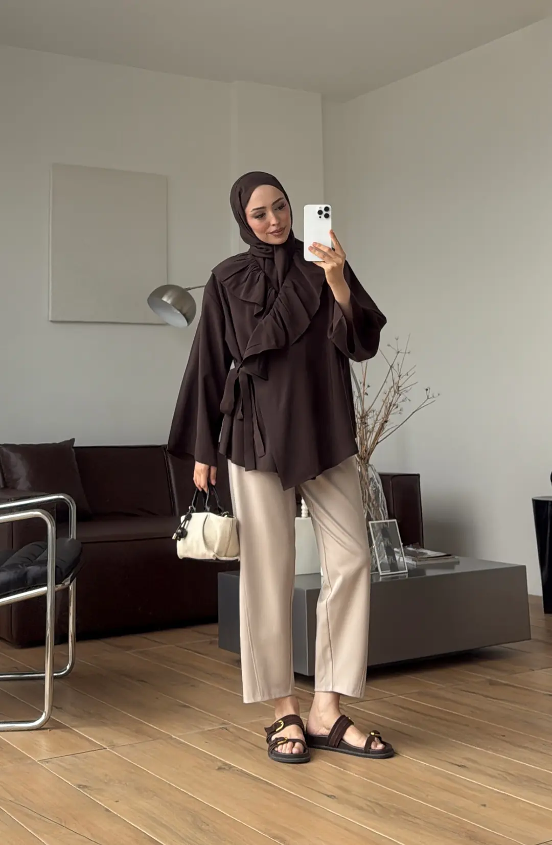 Fırfırlı ModaL Bluz Kahve