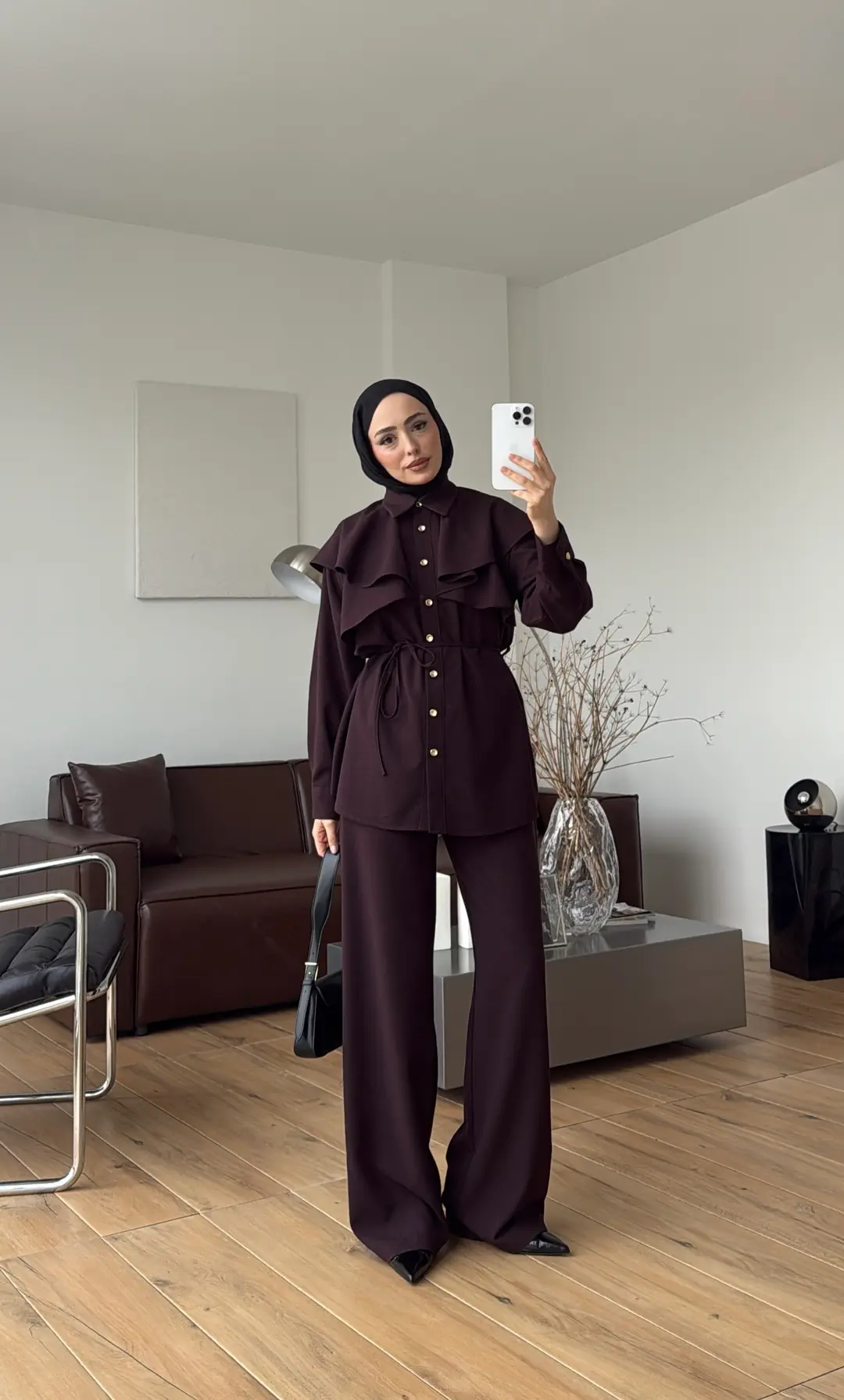 Omuzdan Fırfırlı Takım Mürdüm