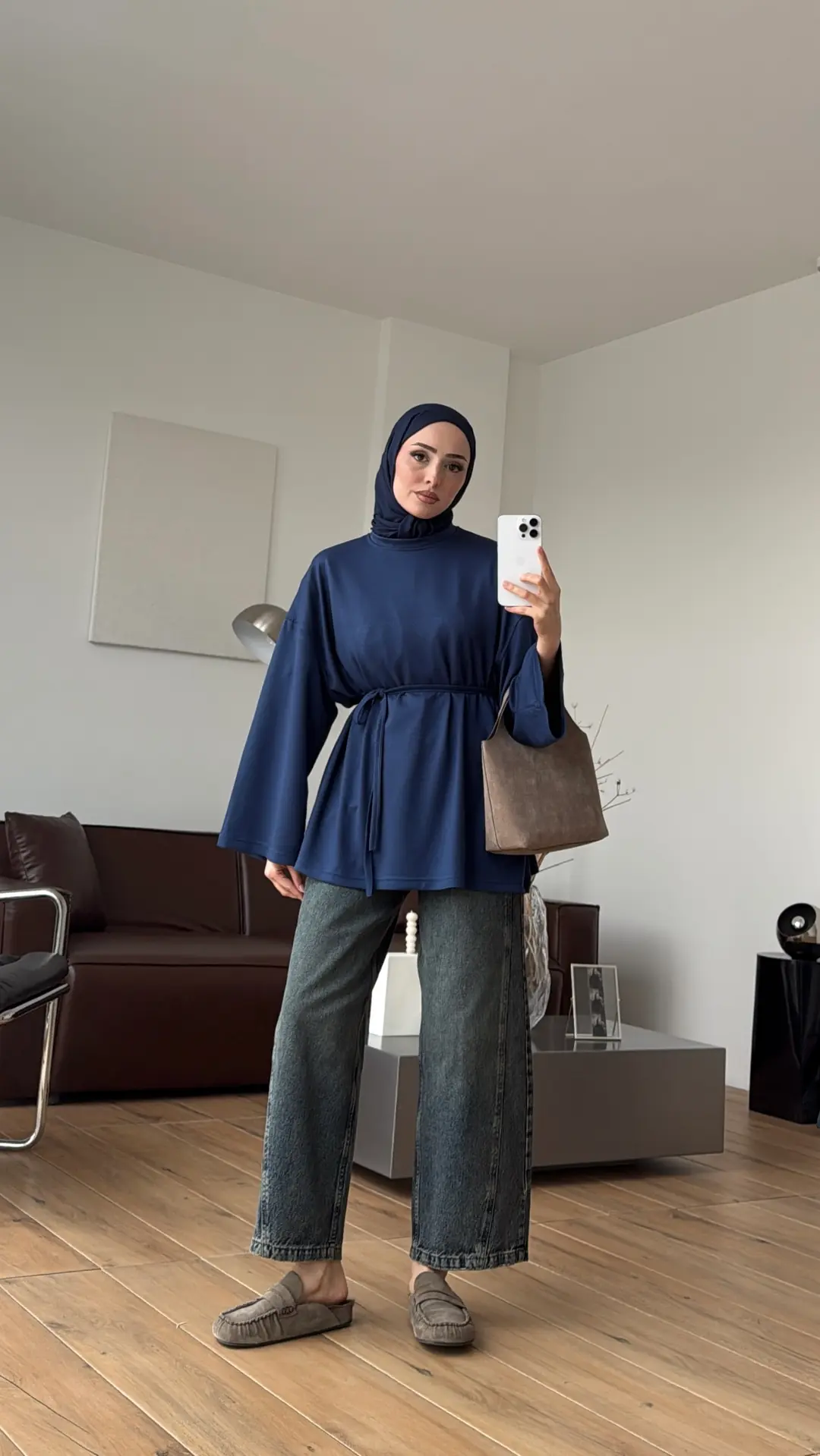 Seyyar Bağlamalı Oysho Kumaş Lacivert Tunik