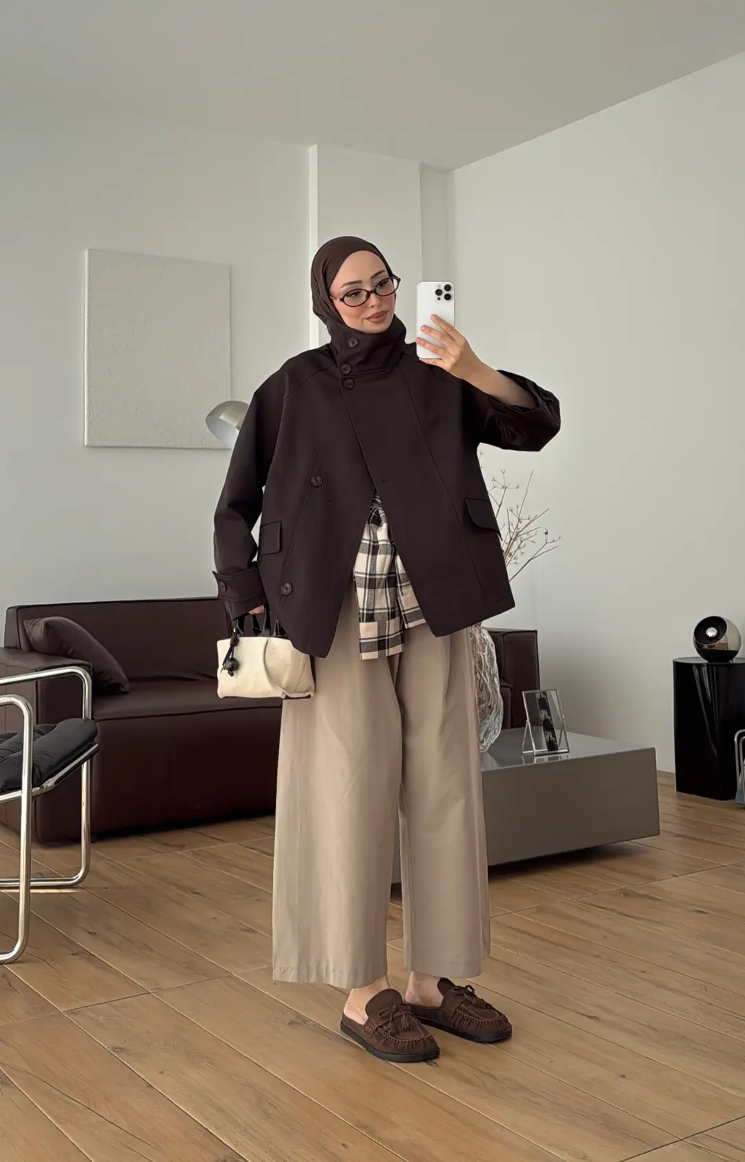 Geniş Yakalı Parka Kahve