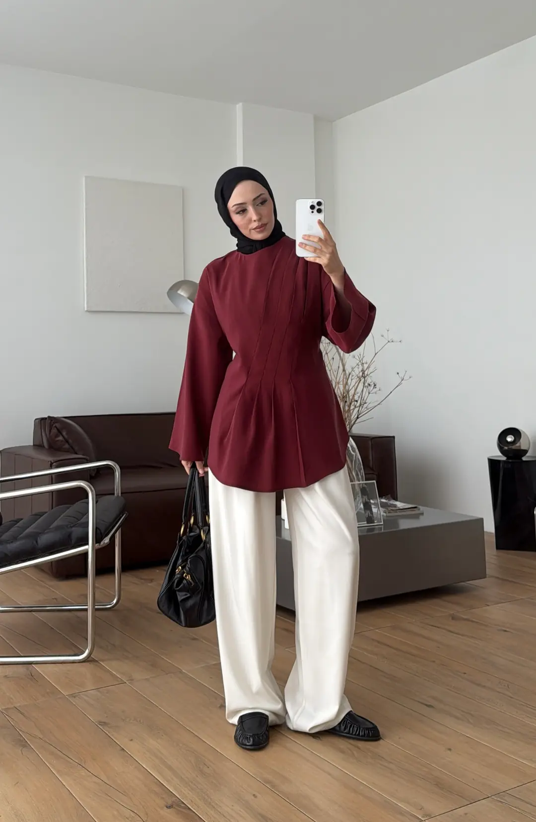 Omuzdan Pileli Bluz Bordo