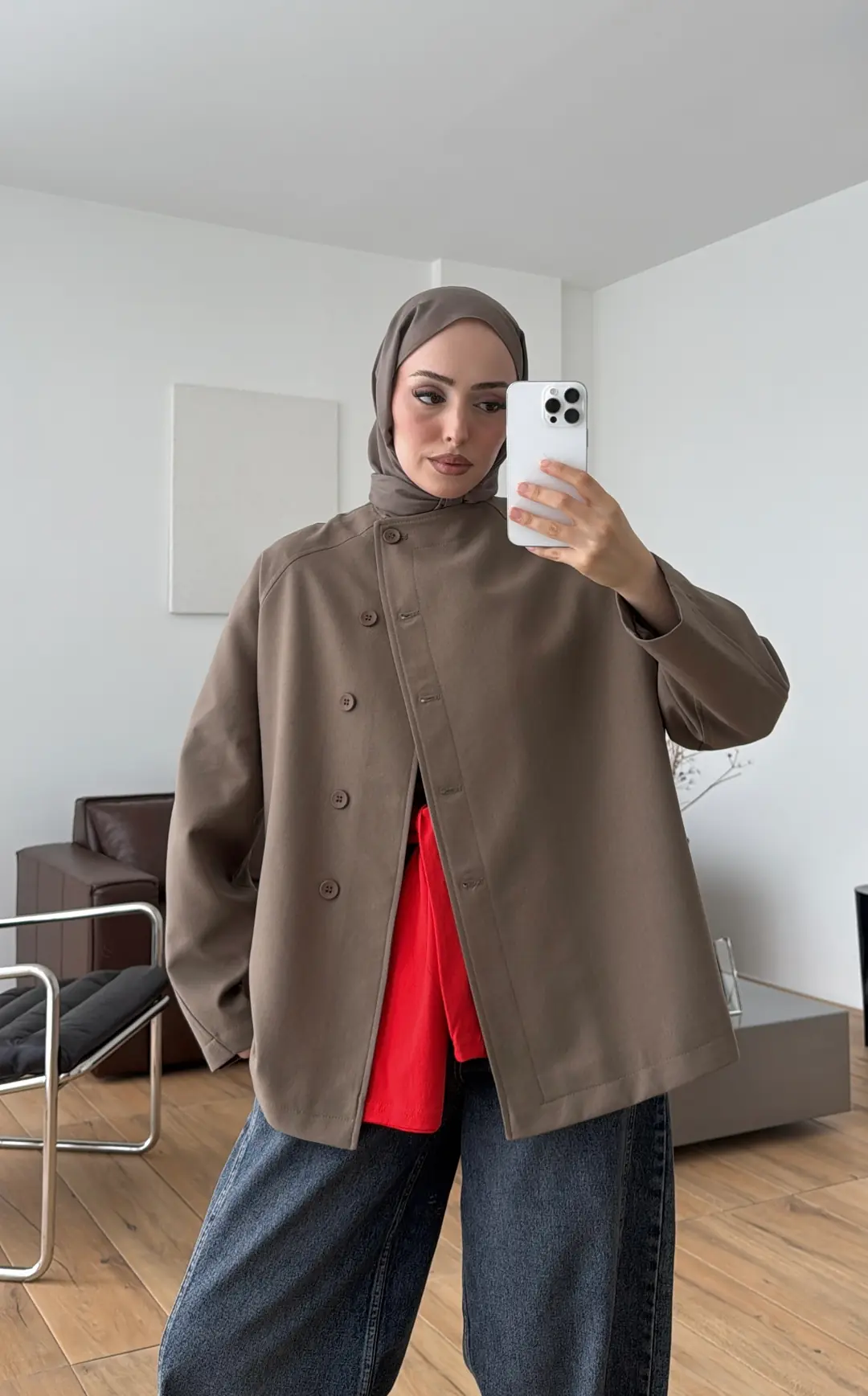 Bağcıklı Dik Yaka Ceket Vizon