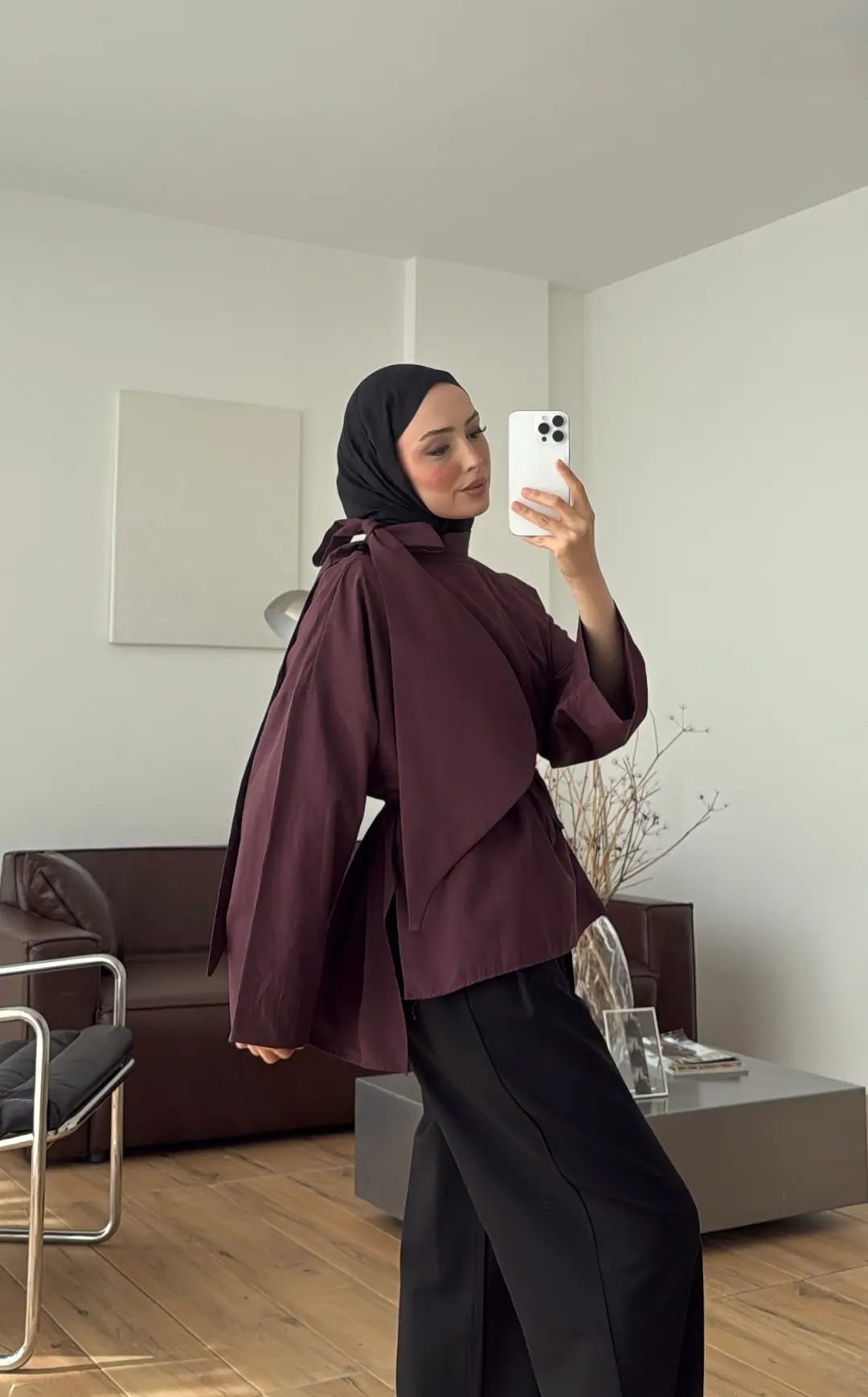 Fiyonk Detay Poplin Bluz Bordo