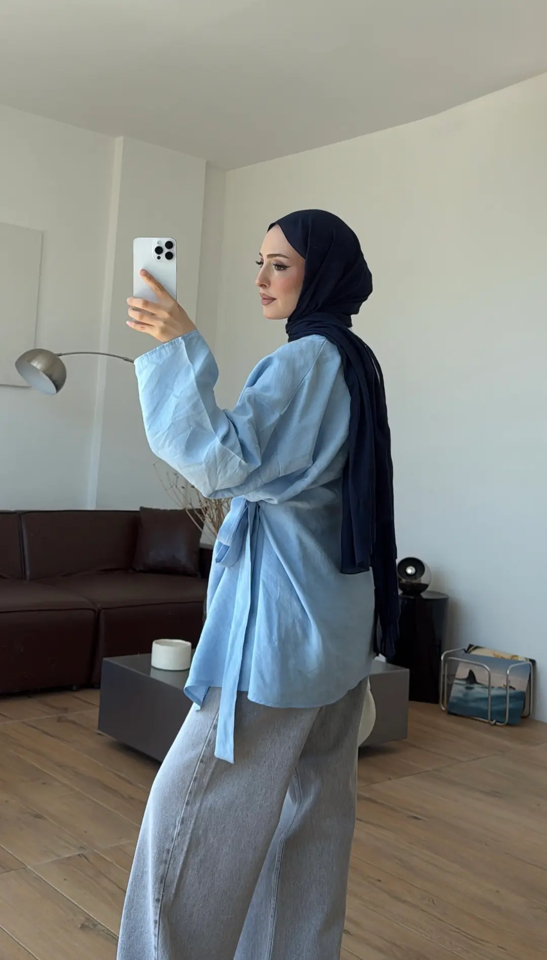 Yandan Bağlamalı Asimetri Bluz Mavi