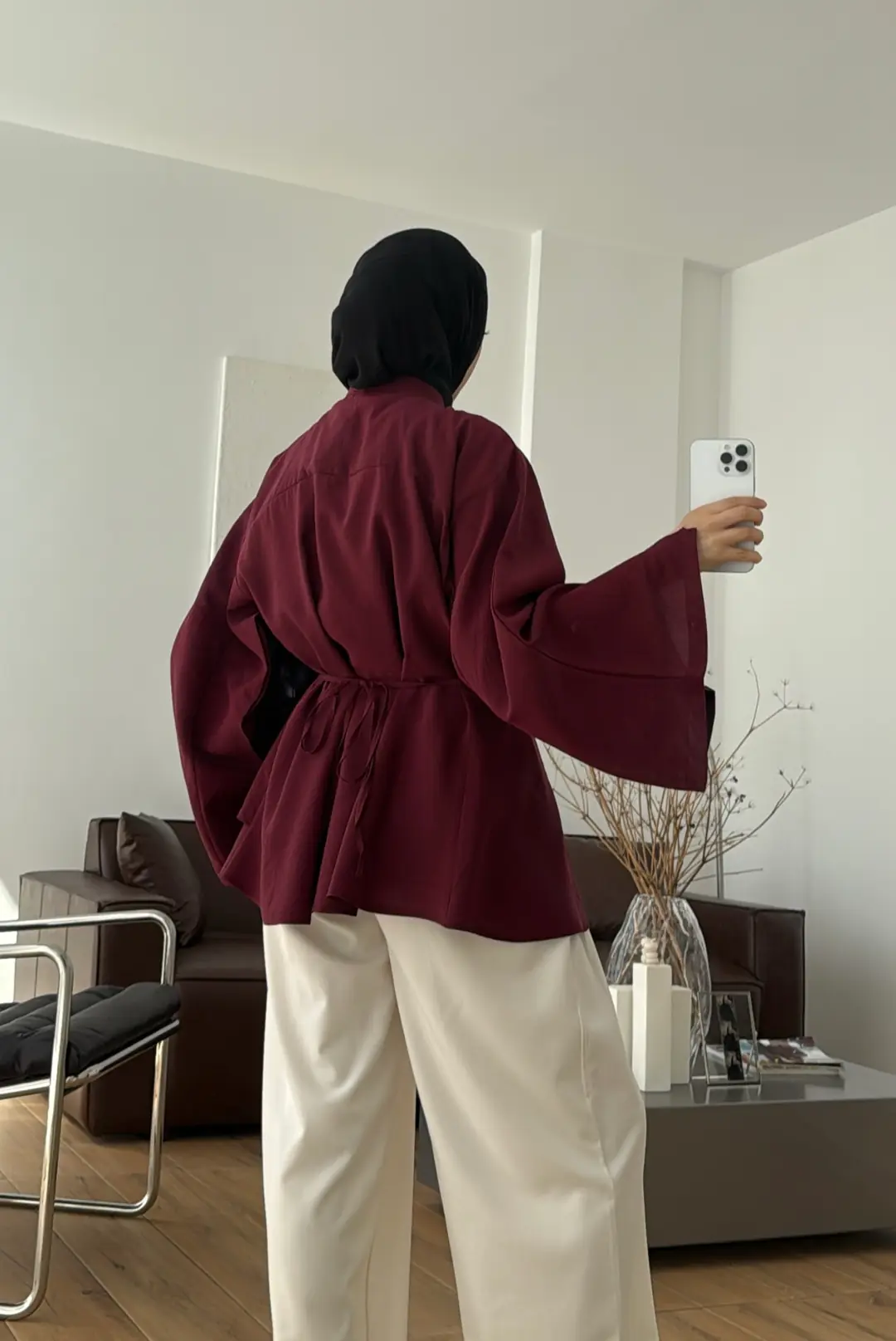 Parçalı Geniş Kol Bluz Bordo