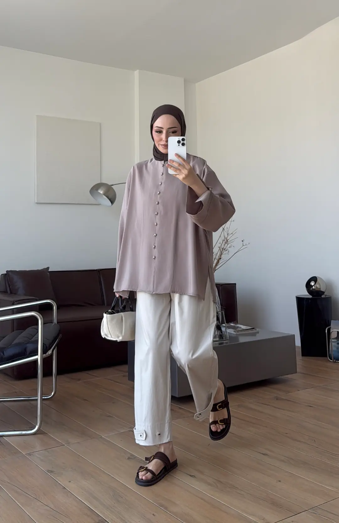 Top Düğmeli Modal Bluz Vizon