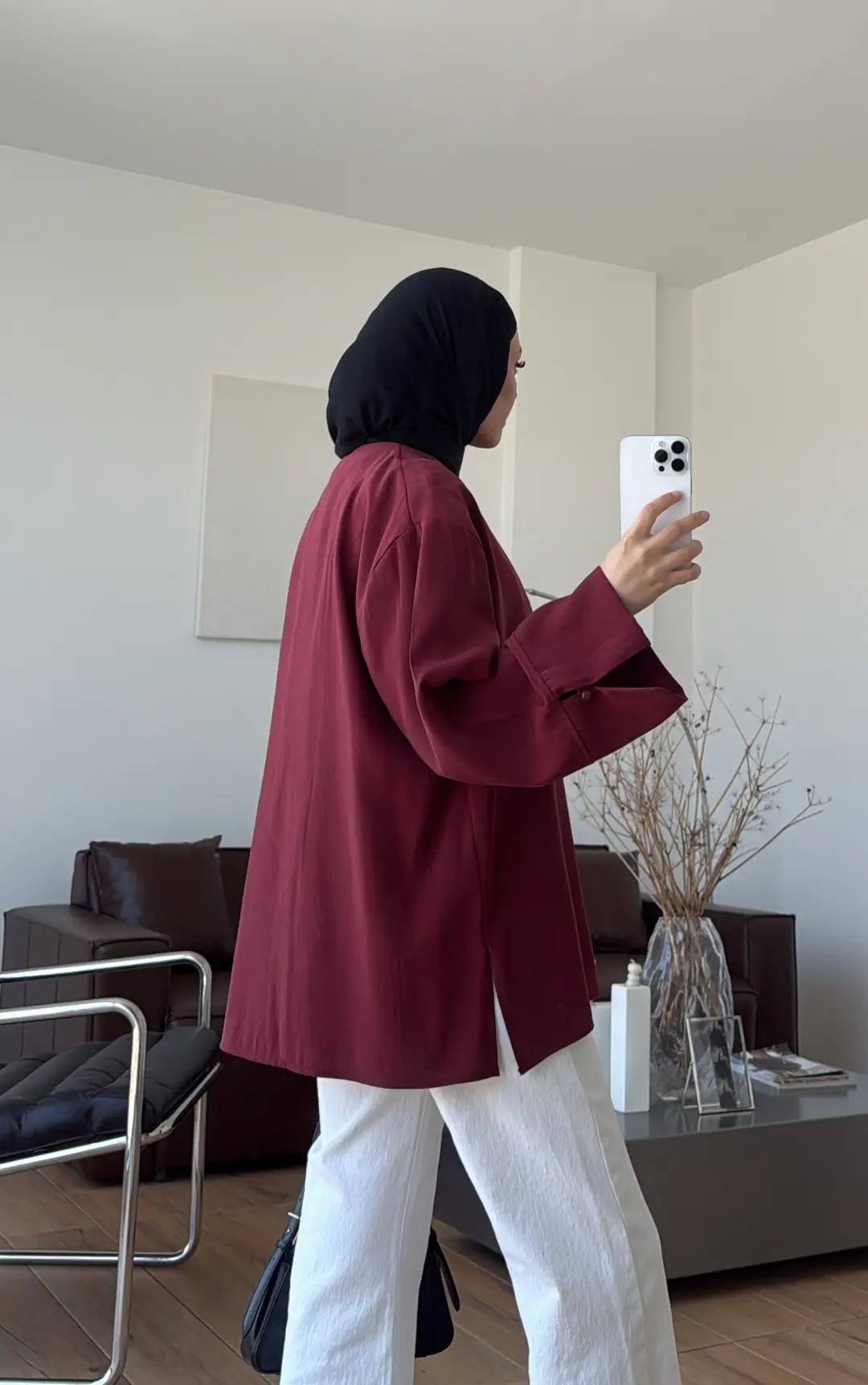 Top Düğmeli Modal Bluz Bordo