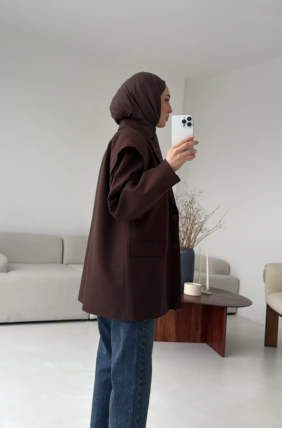 Kol Detay Oversize Ceket Kahve