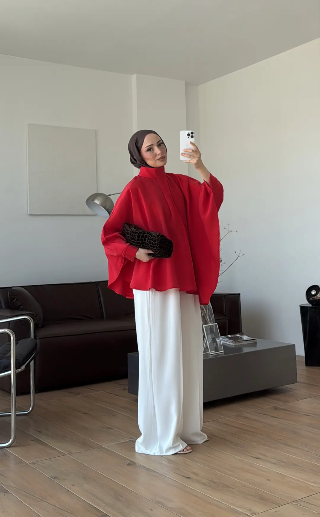 Dik Yaka Pelerin Bluz Kırmızı