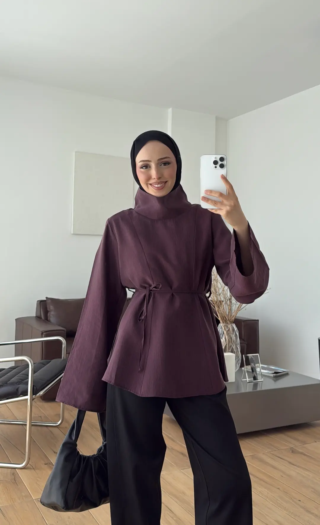 Geniş Yakalı Bluz Mürdüm