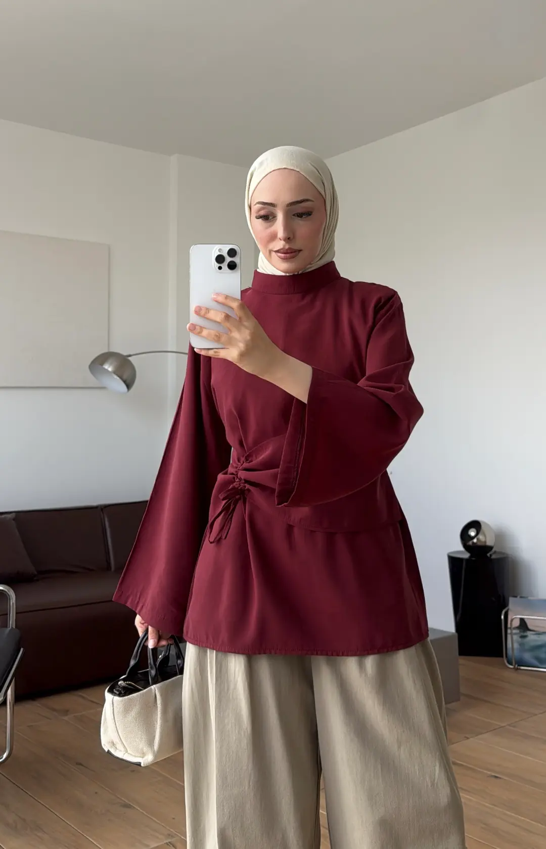 Korseli Modal Bluz Bordo