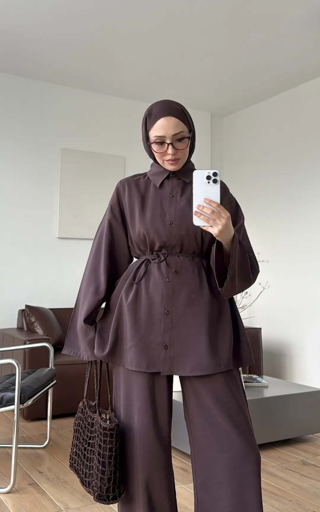 Tencel Bağlamalı Takım Kahve