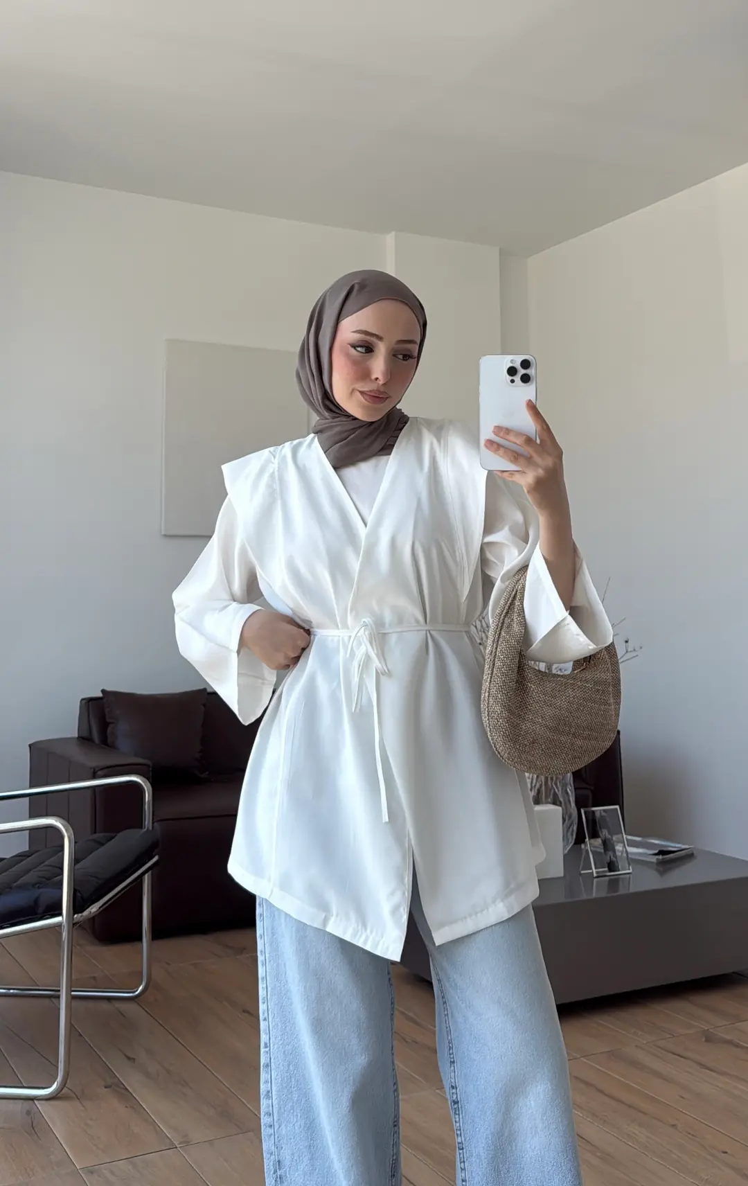 Omuz Detay Bağcıklı Tunik Beyaz