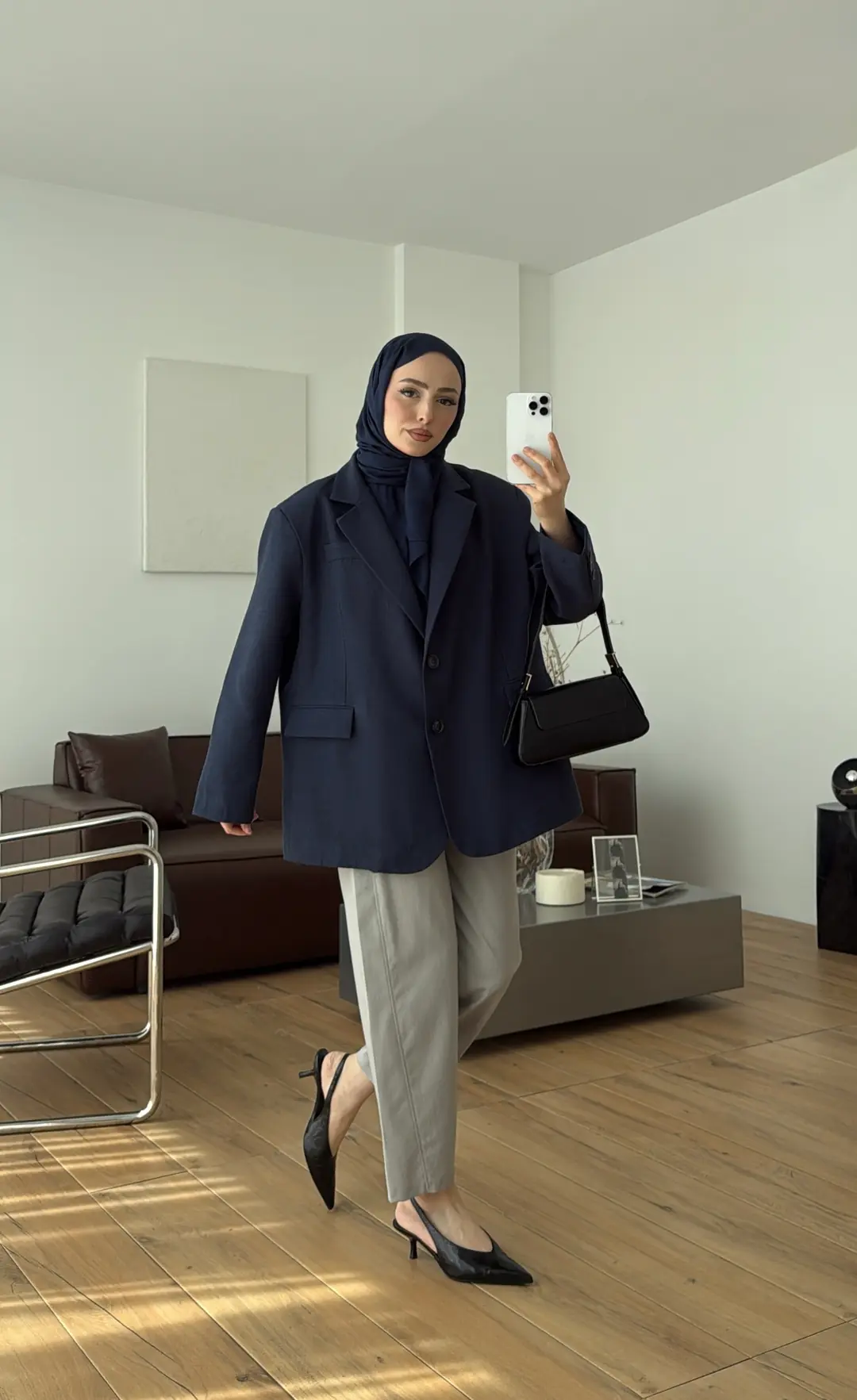 Oversize Keten Ceket Lacivert 