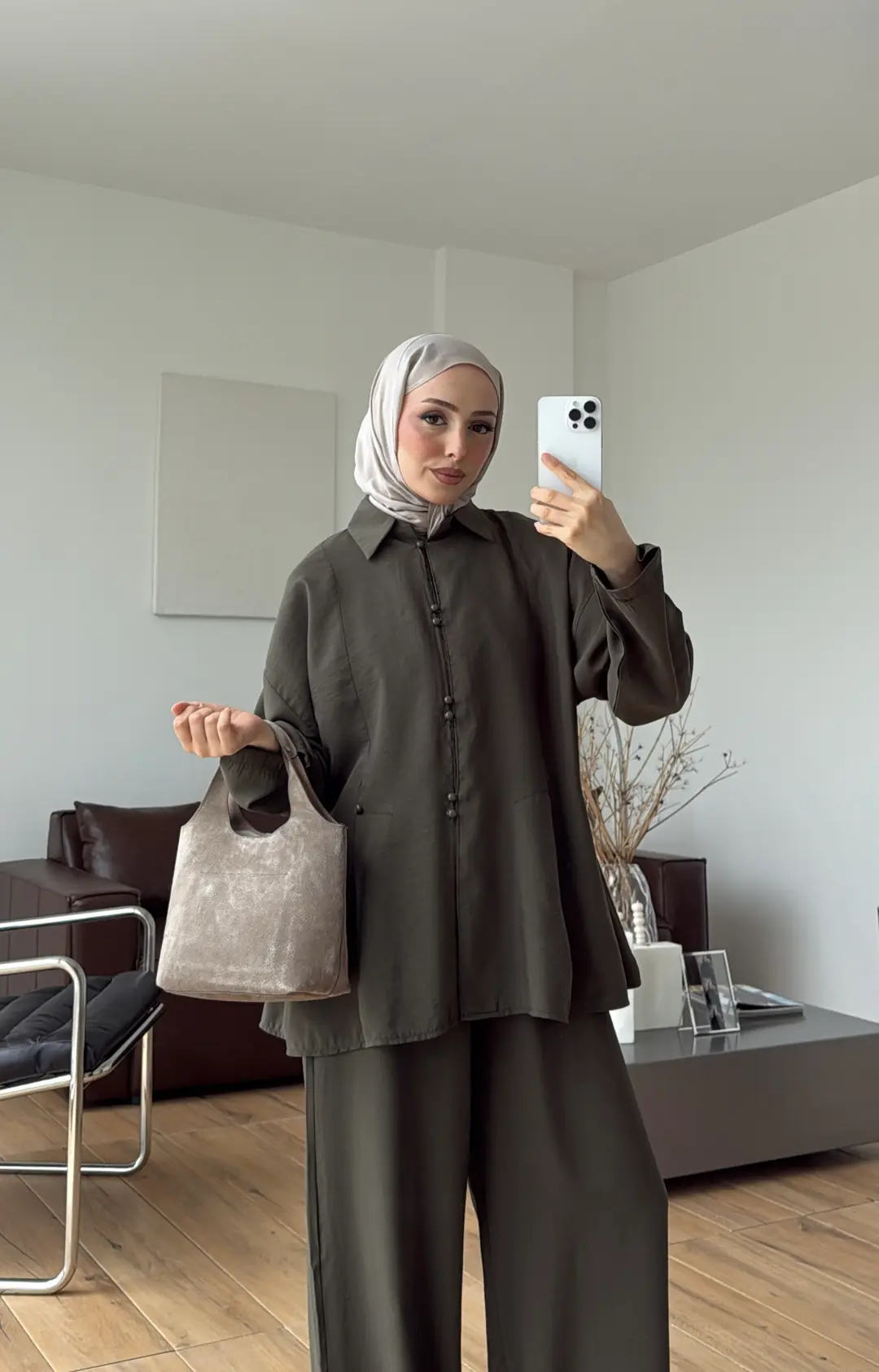 Top Düğmeli Tasarım Takım Haki