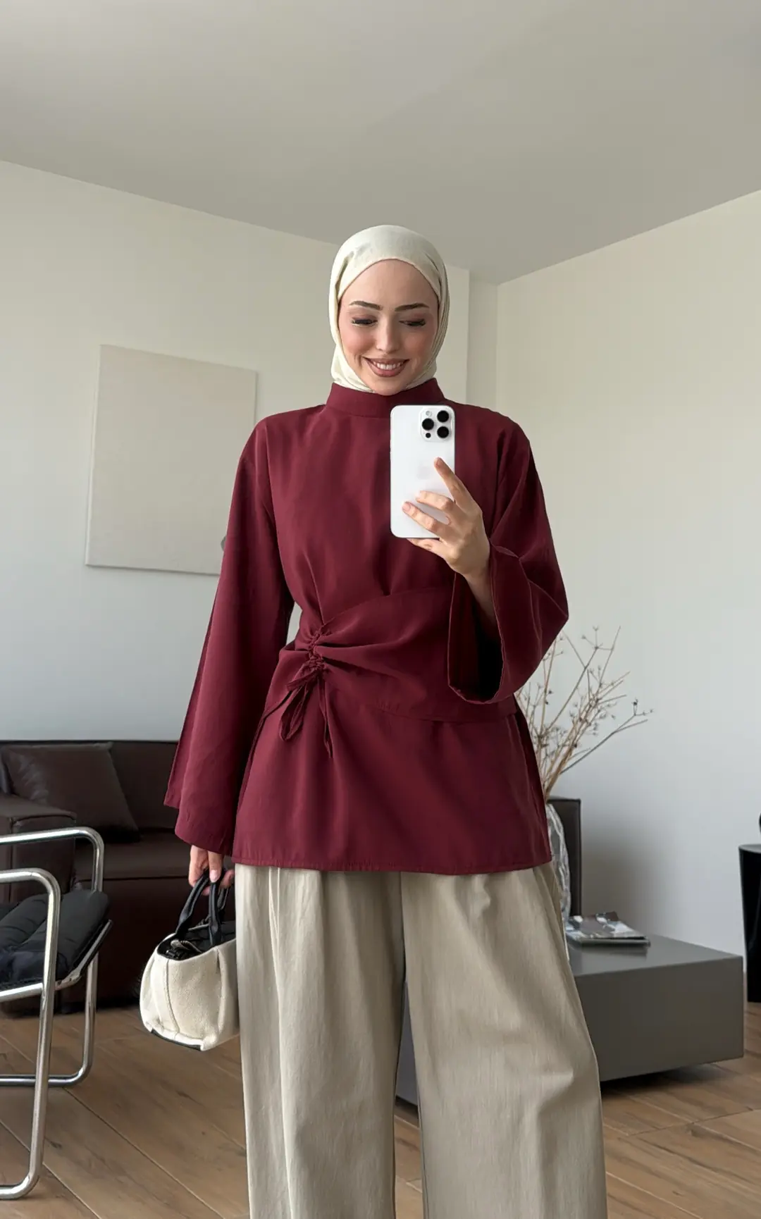 Korseli Modal Bluz Bordo