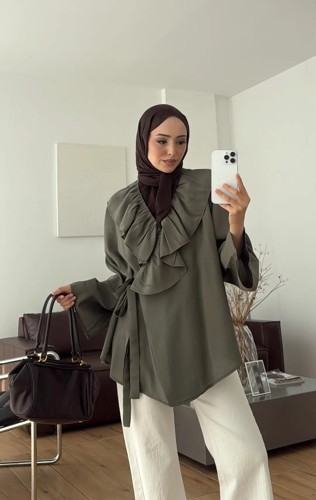 Fırfırlı ModaL Bluz Haki