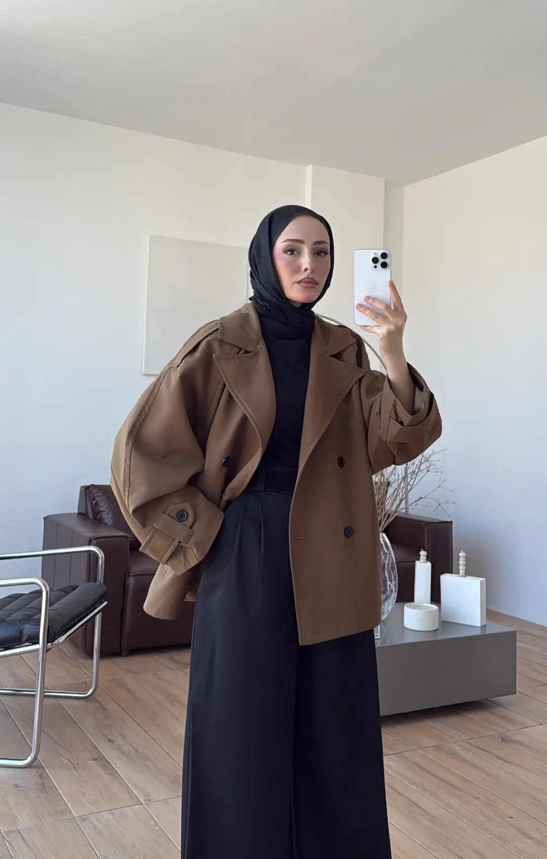 Geniş Kol Oversize Trençkot Yağ Yeşili