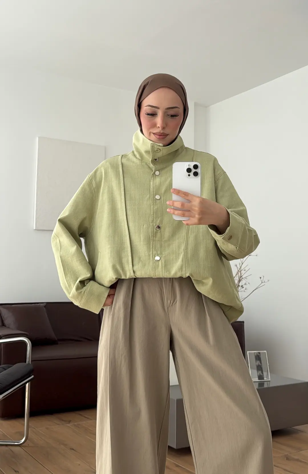 Keten Bomber Ceket Açık Yeşil