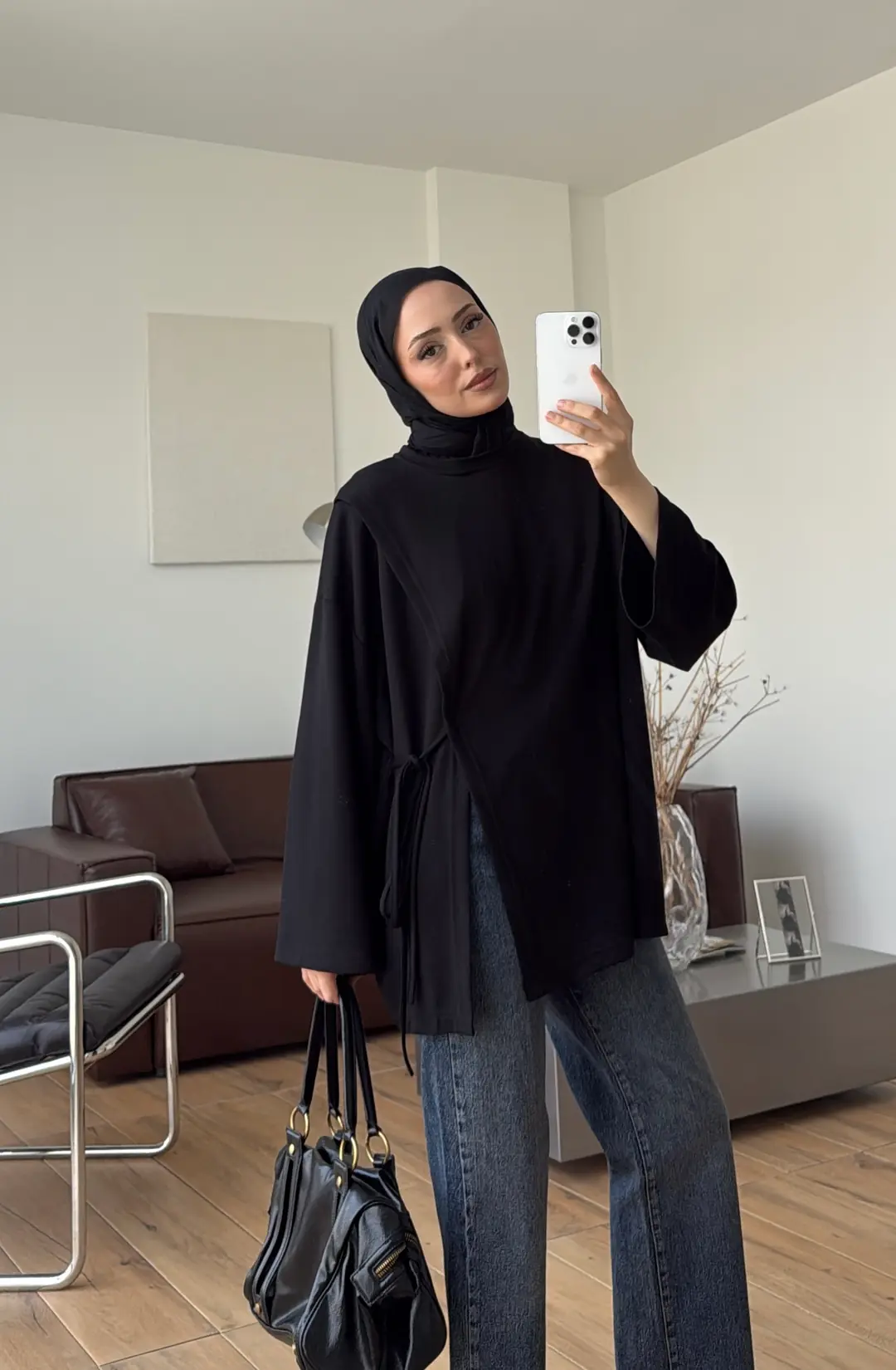 Yan Biye Bağlamalı Tunik Siyah