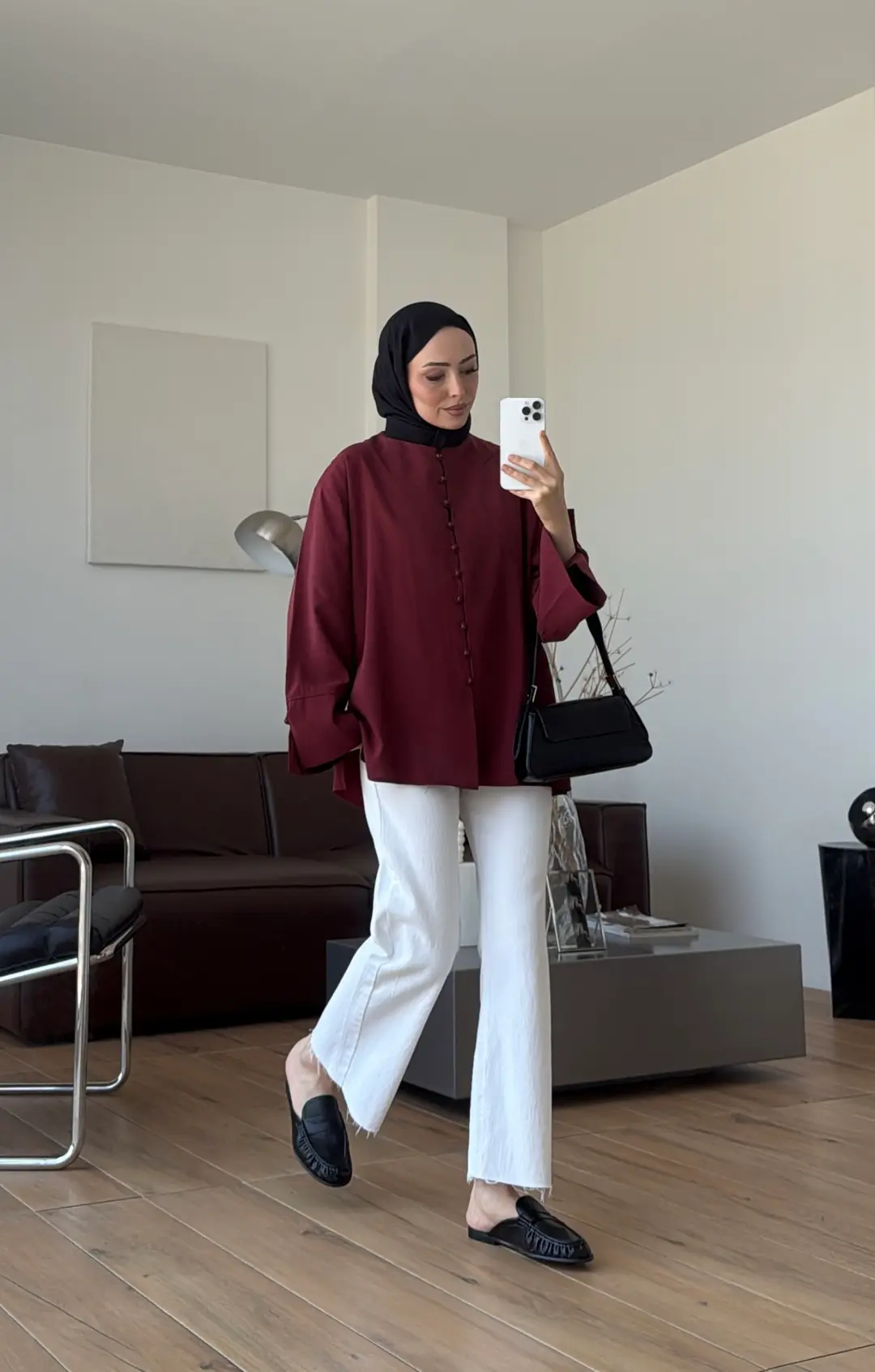 Top Düğmeli Modal Bluz Bordo
