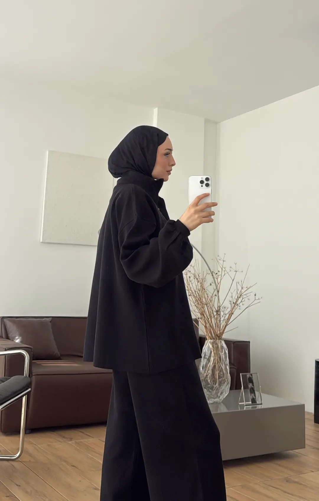 Çift Fermuarlı Tok Kumaş Triko Takım Siyah