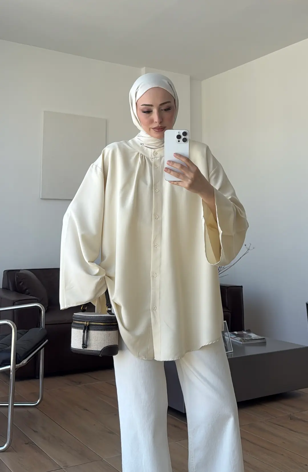 Büzgülü Bel Bağlamalı Gömlek Krem