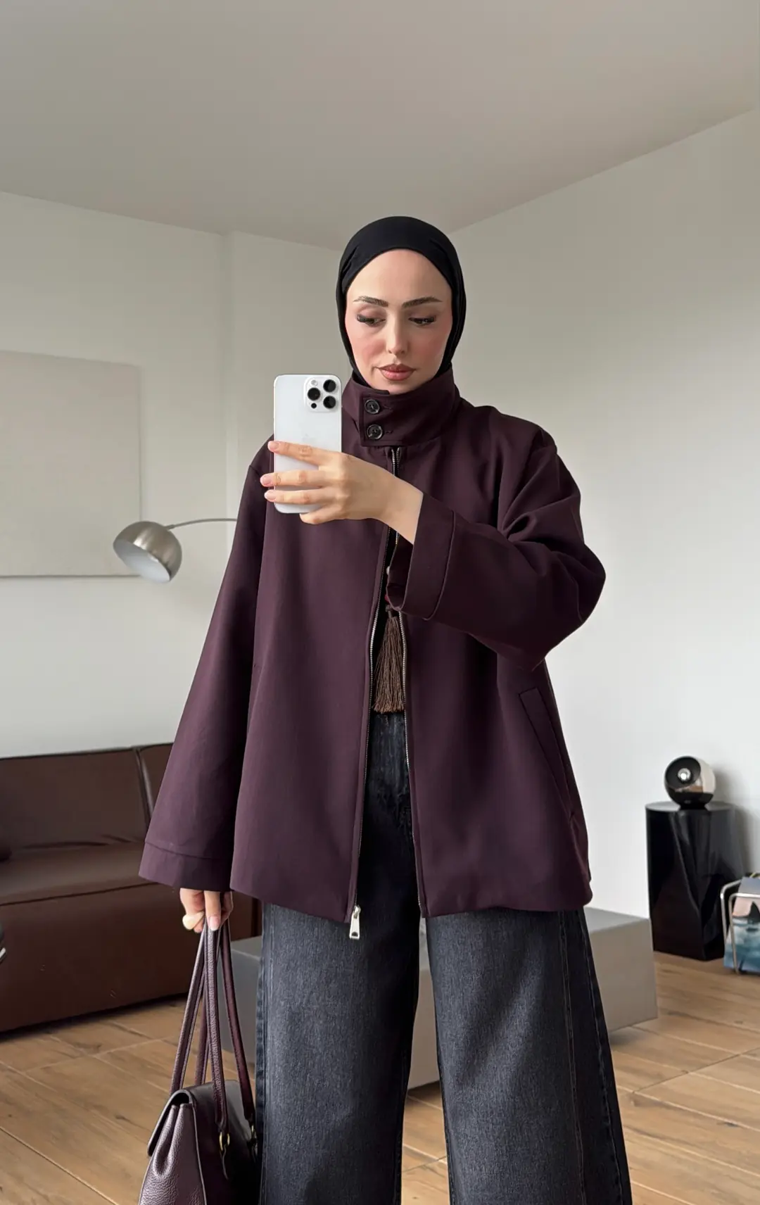 Fermuarlı Ceket Mürdüm