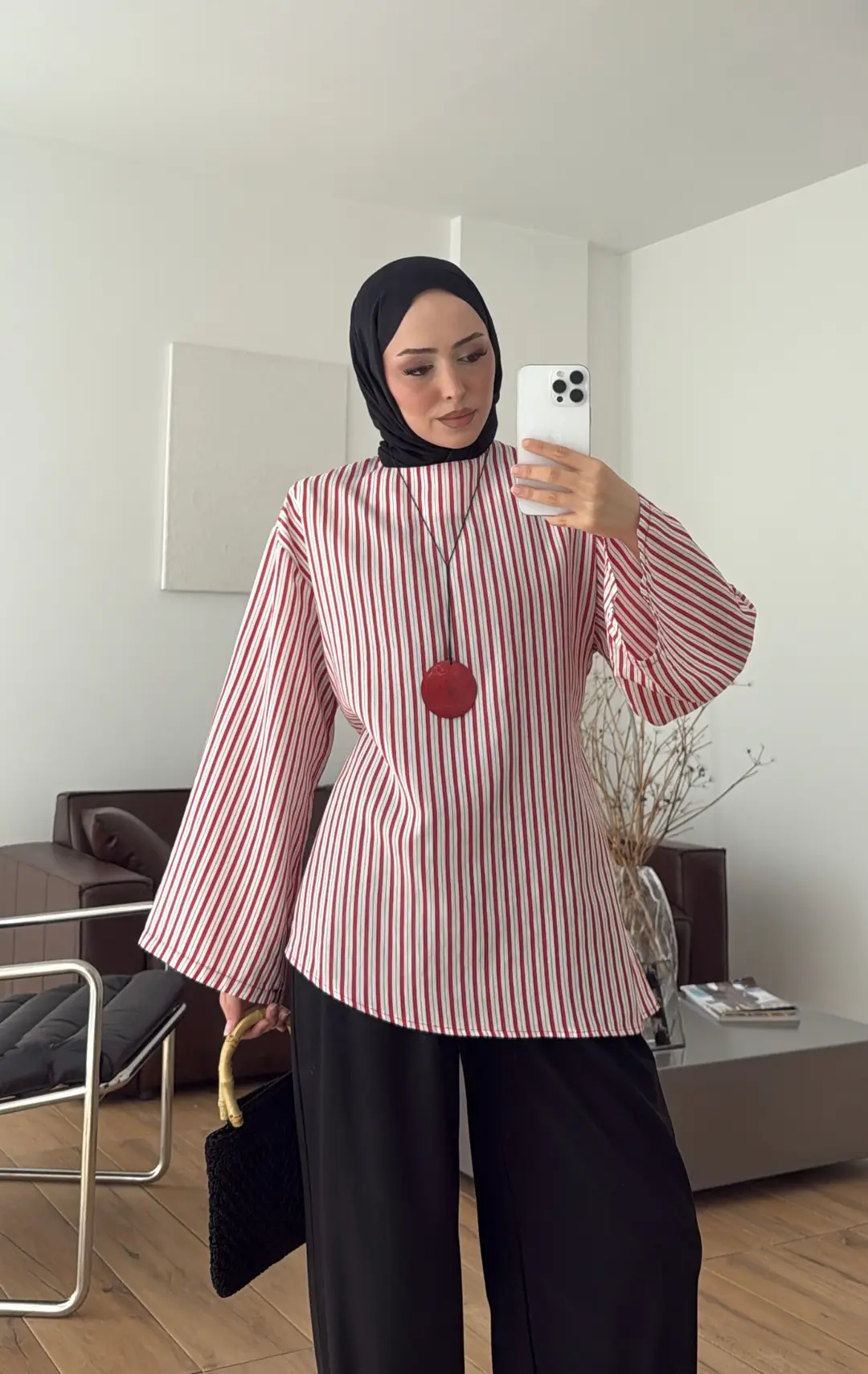 Çizgili Arkadan Bagcıklı Tunik Beyaz