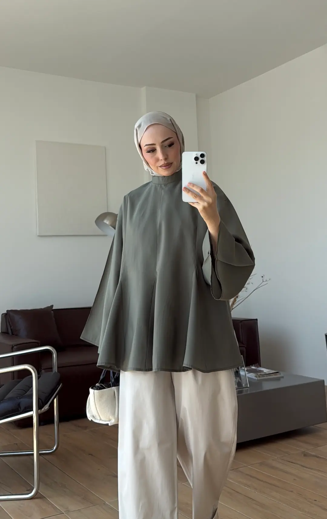 Volanlı Modal Gömlek Haki
