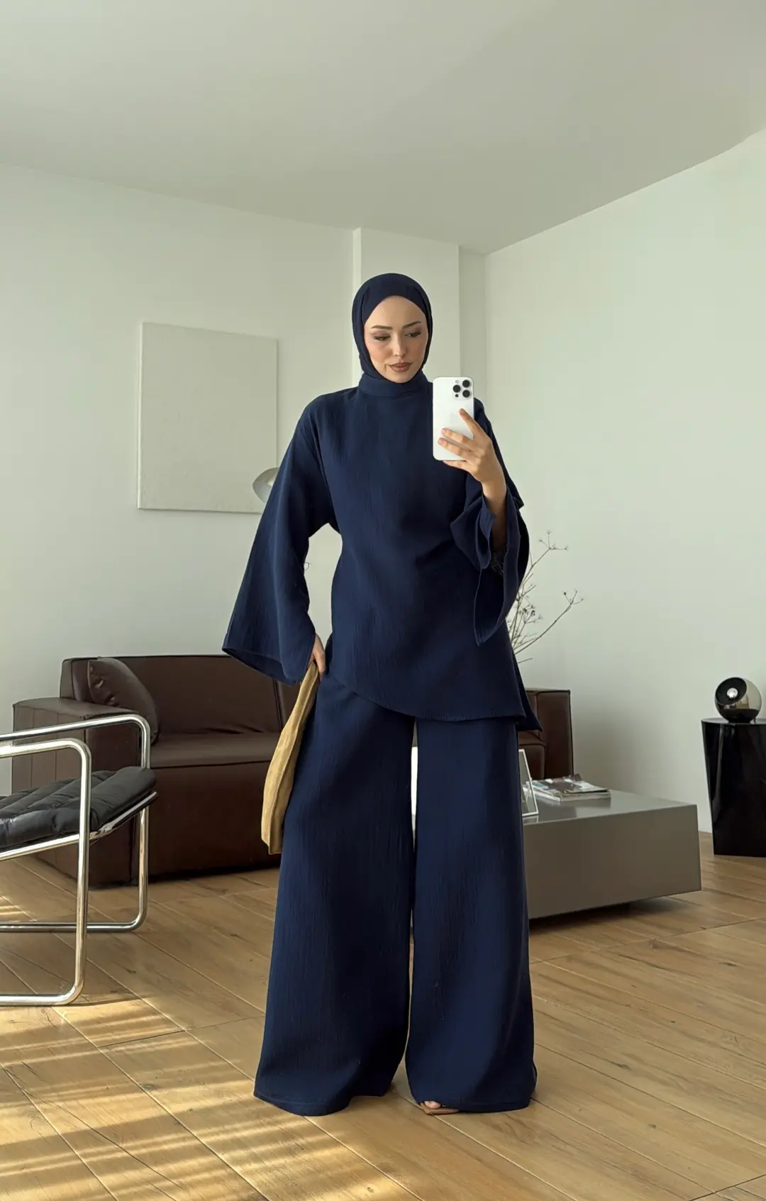 Müslin Asimetri Takım Lacivert 