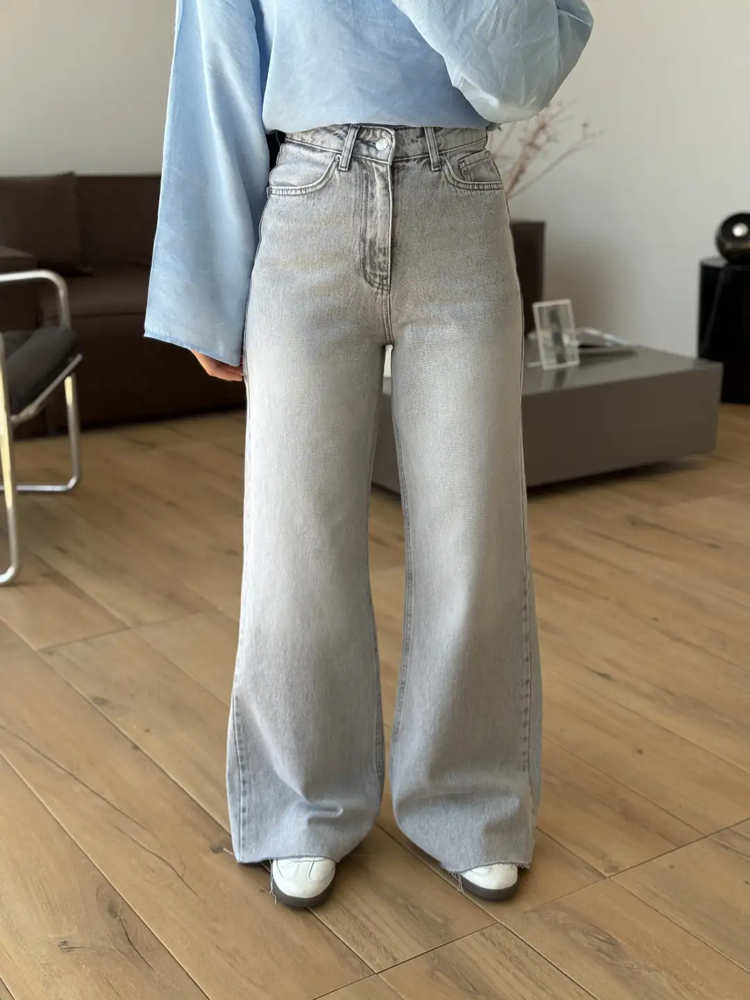 Wide Leg Acık Gri Jean