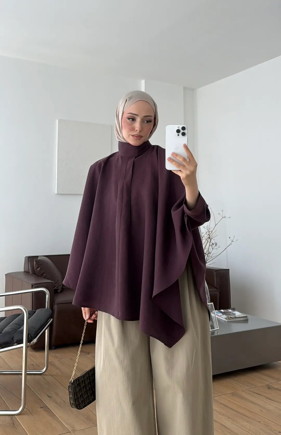 Dik Yaka Pelerin Bluz Mürdüm 