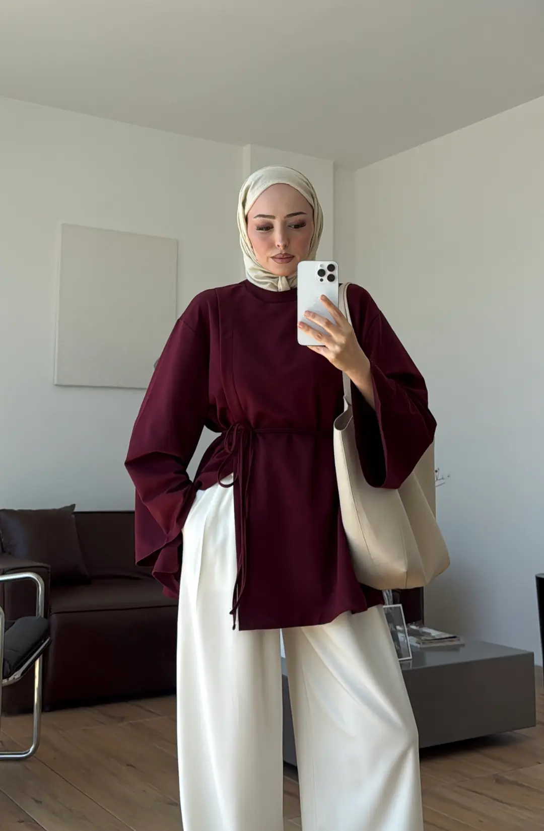 Aise Asimetrik Kesim Sweat Bordo