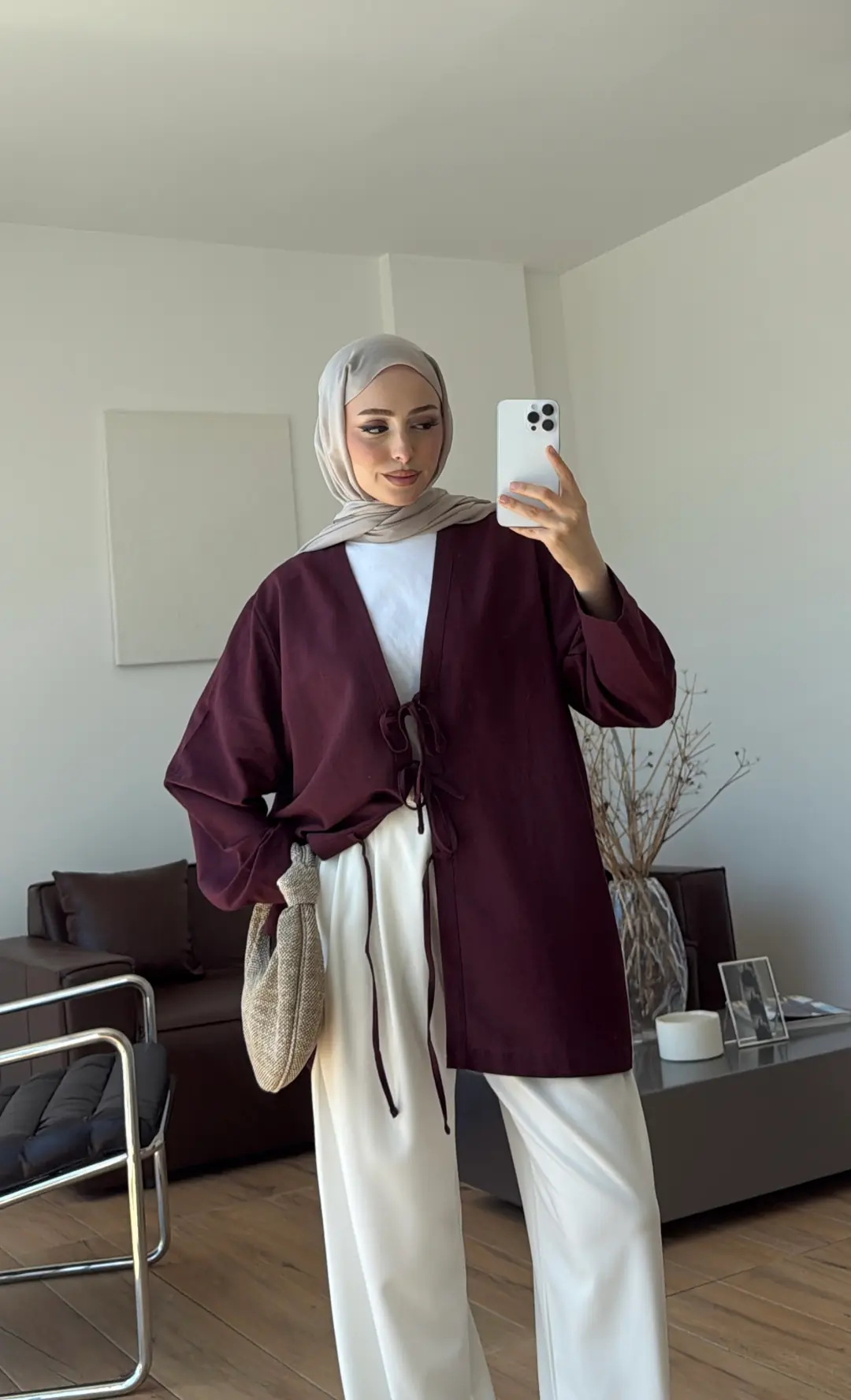 Üç Bağlamalı Kimono Bordo