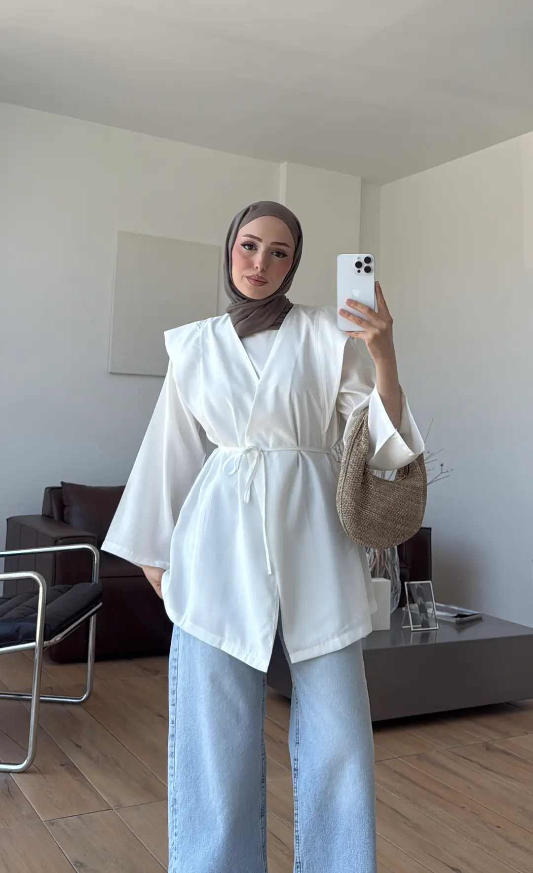 Omuz Detay Bağcıklı Tunik Beyaz