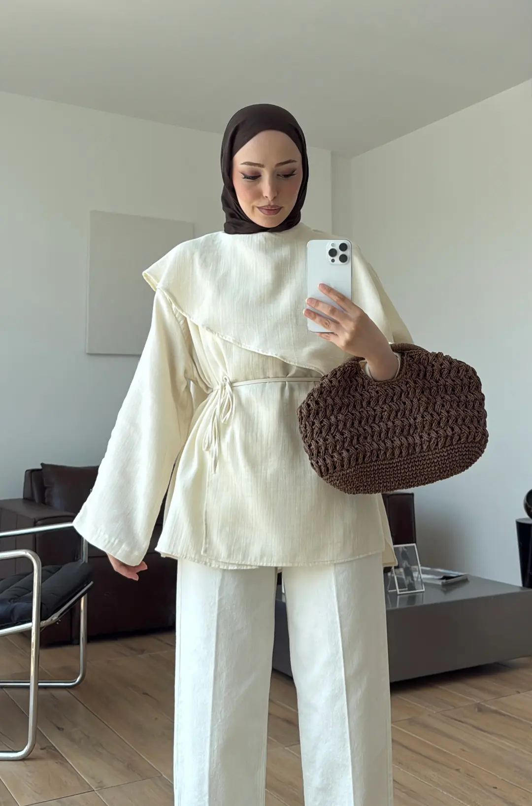 Şal Detaylı Müslin Bluz Krem