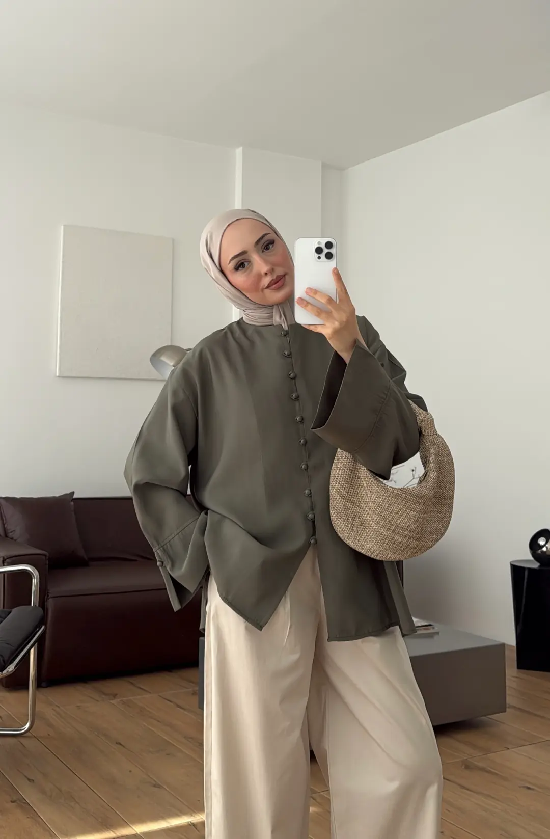 Top Düğmeli Modal Bluz Haki